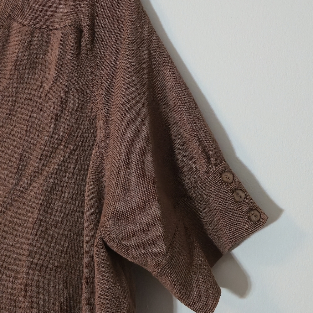 Ricki's XXL Brown V-Neck Cardigan Short Sleeve Button Down Classic Knit Sweater - Picture 6 of 16